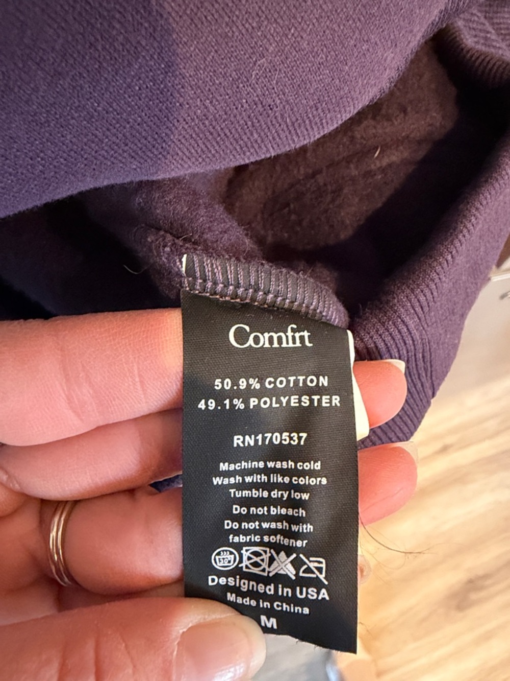 Comfrt Embroidered Deep Purple Hoodie - Picture 4 of 5